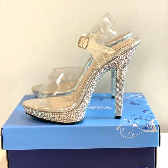 Clear platform heels with ankle strap and crystals size 6 - Picture 3 of 15